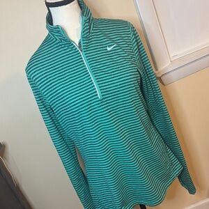 Nike Dri Fit Element Running 1/2 Zip Pullover Green Striped Women’s Medium M
